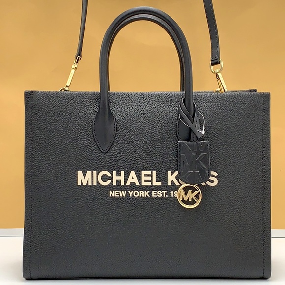 MICHAEL KORS 
Mirella Medium Pebbled Leather Tote Bag BLACK COLOR - Picture 5 of 15
